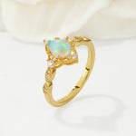 Vintage Pear Cut Fire Opal Scalloped Halo Engagement Ring - Additional view