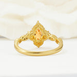 Vintage Pear Cut Citrine Scalloped Halo Engagement Ring - Additional view