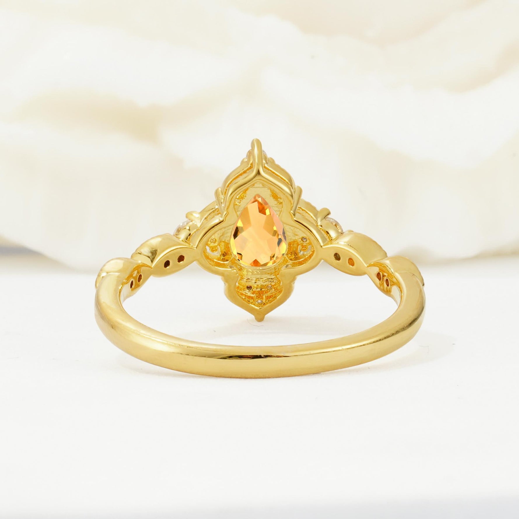 Vintage Pear Cut Citrine Scalloped Halo Engagement Ring - Additional view