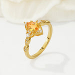 Vintage Pear Cut Citrine Scalloped Halo Engagement Ring - Additional view