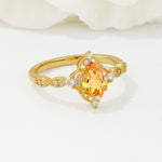 Vintage Pear Cut Citrine Scalloped Halo Engagement Ring - Additional view