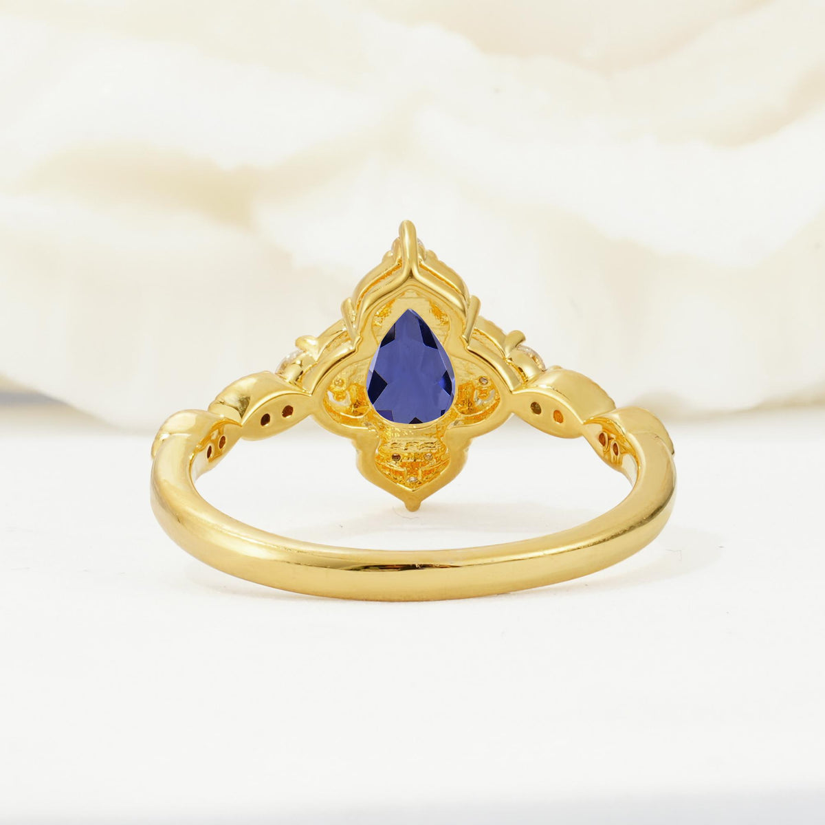 Vintage Pear Cut Tanzanite Scalloped Halo Engagement Ring - Additional view