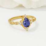 Vintage Pear Cut Tanzanite Scalloped Halo Engagement Ring - Additional view
