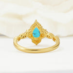 Vintage Pear Cut Turquoise Scalloped Halo Engagement Ring - Additional view