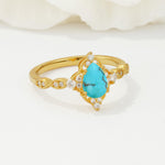 Vintage Pear Cut Turquoise Scalloped Halo Engagement Ring - Additional view