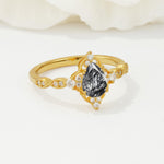 Vintage Pear Cut Black Rutilated Quartz Scalloped Halo Engagement Ring - Additional view