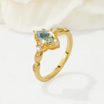 Vintage Pear Cut Moss Agate Scalloped Halo Engagement Ring - Additional view