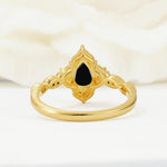 Vintage Pear Cut Black Onyx Scalloped Halo Engagement Ring - Additional view