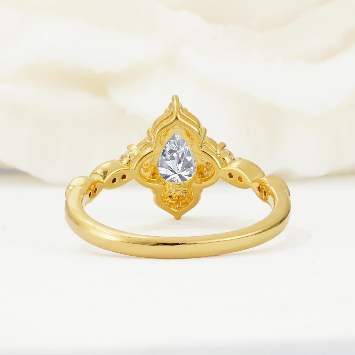 Vintage Pear Cut Lab Diamond Scalloped Halo Engagement Ring - Additional view