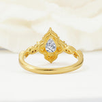 Vintage Pear Cut Lab Diamond Scalloped Halo Engagement Ring - Additional view
