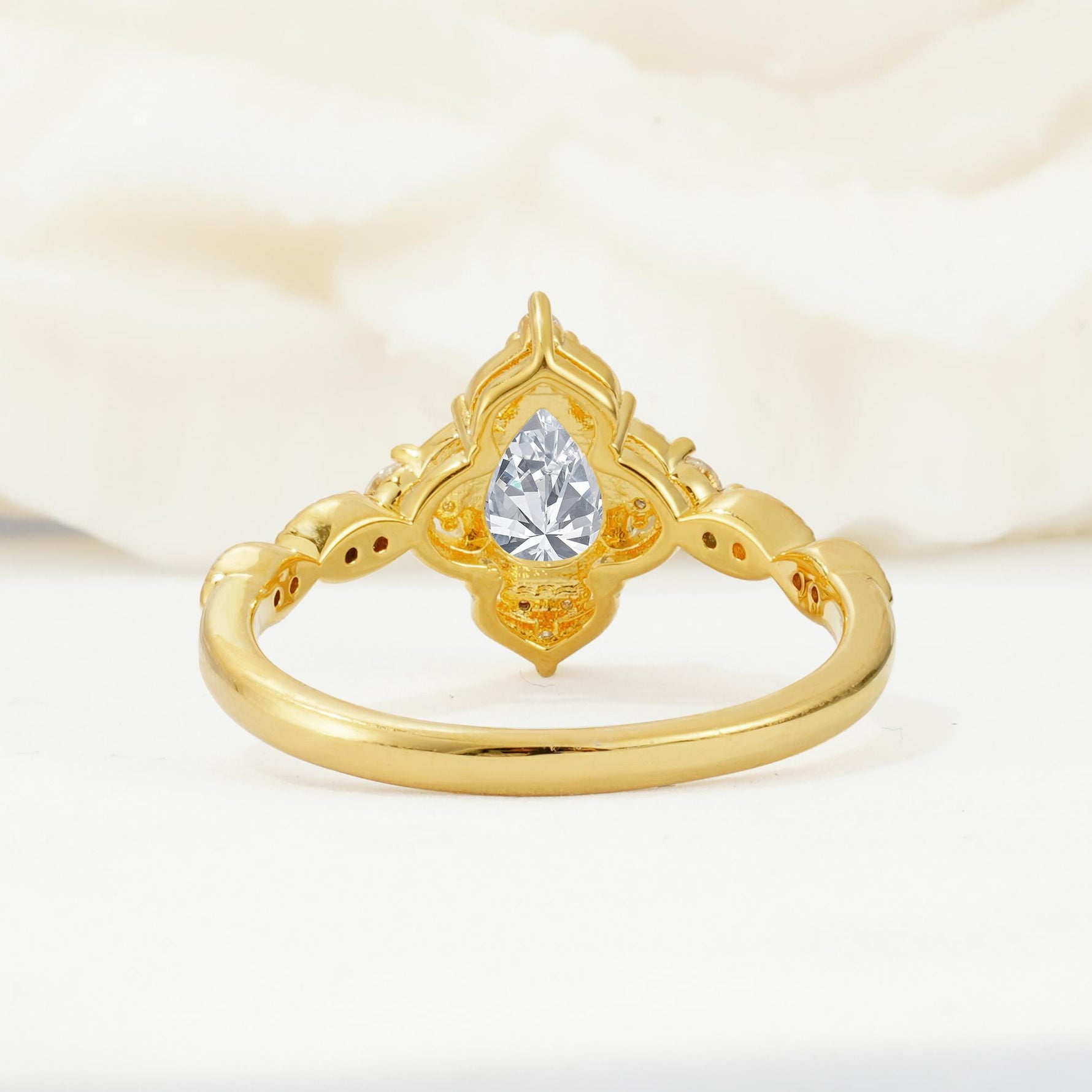 Vintage Pear Cut Lab Diamond Scalloped Halo Engagement Ring - Additional view