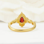 Vintage Pear Cut Garnet Scalloped Halo Engagement Ring - Additional view