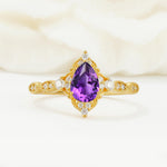 Vintage Pear Cut Amethyst Scalloped Halo Engagement Ring - Additional view