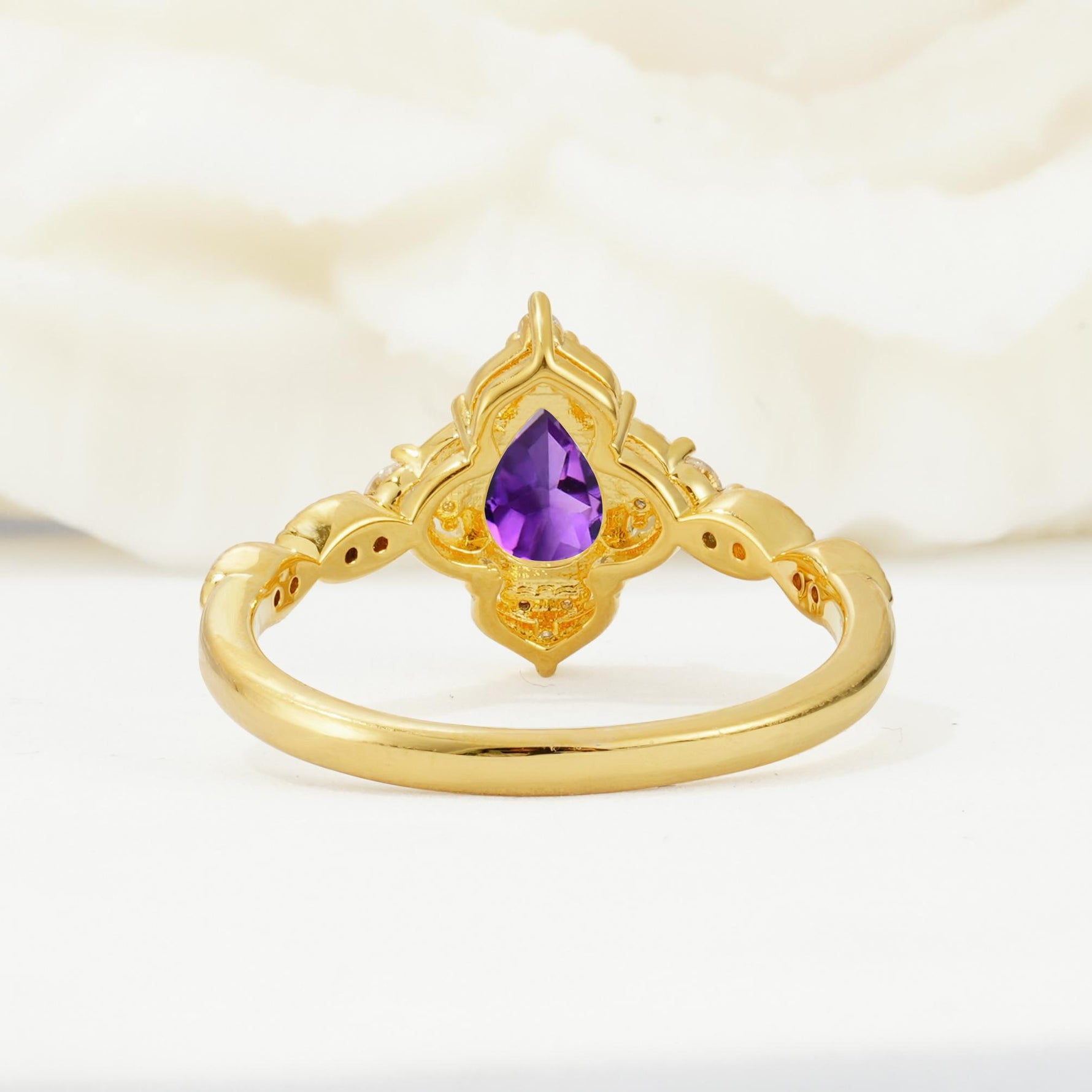 Vintage Pear Cut Amethyst Scalloped Halo Engagement Ring - Additional view