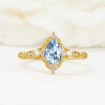 Vintage Pear Cut Aquamarine Scalloped Halo Engagement Ring - Additional view