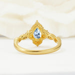 Vintage Pear Cut Aquamarine Scalloped Halo Engagement Ring - Additional view