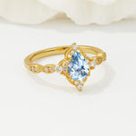 Vintage Pear Cut Aquamarine Scalloped Halo Engagement Ring - Additional view