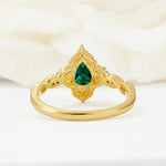 Vintage Pear Cut Emerald Scalloped Halo Engagement Ring - Additional view