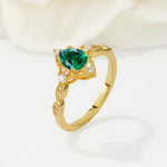 Vintage Pear Cut Emerald Scalloped Halo Engagement Ring - Additional view