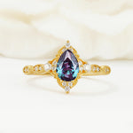 Vintage Pear Cut Alexandrite Scalloped Halo Engagement Ring - Additional view