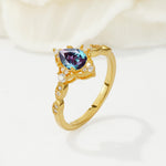 Vintage Pear Cut Alexandrite Scalloped Halo Engagement Ring - Additional view