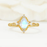 Vintage Pear Cut Moonstone Scalloped Halo Engagement Ring - Additional view