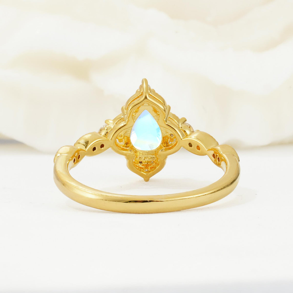 Vintage Pear Cut Moonstone Scalloped Halo Engagement Ring - Additional view