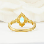 Vintage Pear Cut Moonstone Scalloped Halo Engagement Ring - Additional view