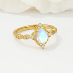 Vintage Pear Cut Moonstone Scalloped Halo Engagement Ring - Additional view