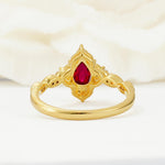 Vintage Pear Cut Ruby Scalloped Halo Engagement Ring - Additional view