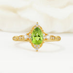 Vintage Pear Cut Peridot Scalloped Halo Engagement Ring - Additional view
