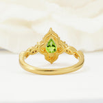 Vintage Pear Cut Peridot Scalloped Halo Engagement Ring - Additional view
