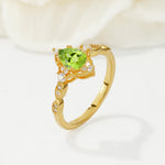 Vintage Pear Cut Peridot Scalloped Halo Engagement Ring - Additional view