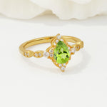 Vintage Pear Cut Peridot Scalloped Halo Engagement Ring - Additional view