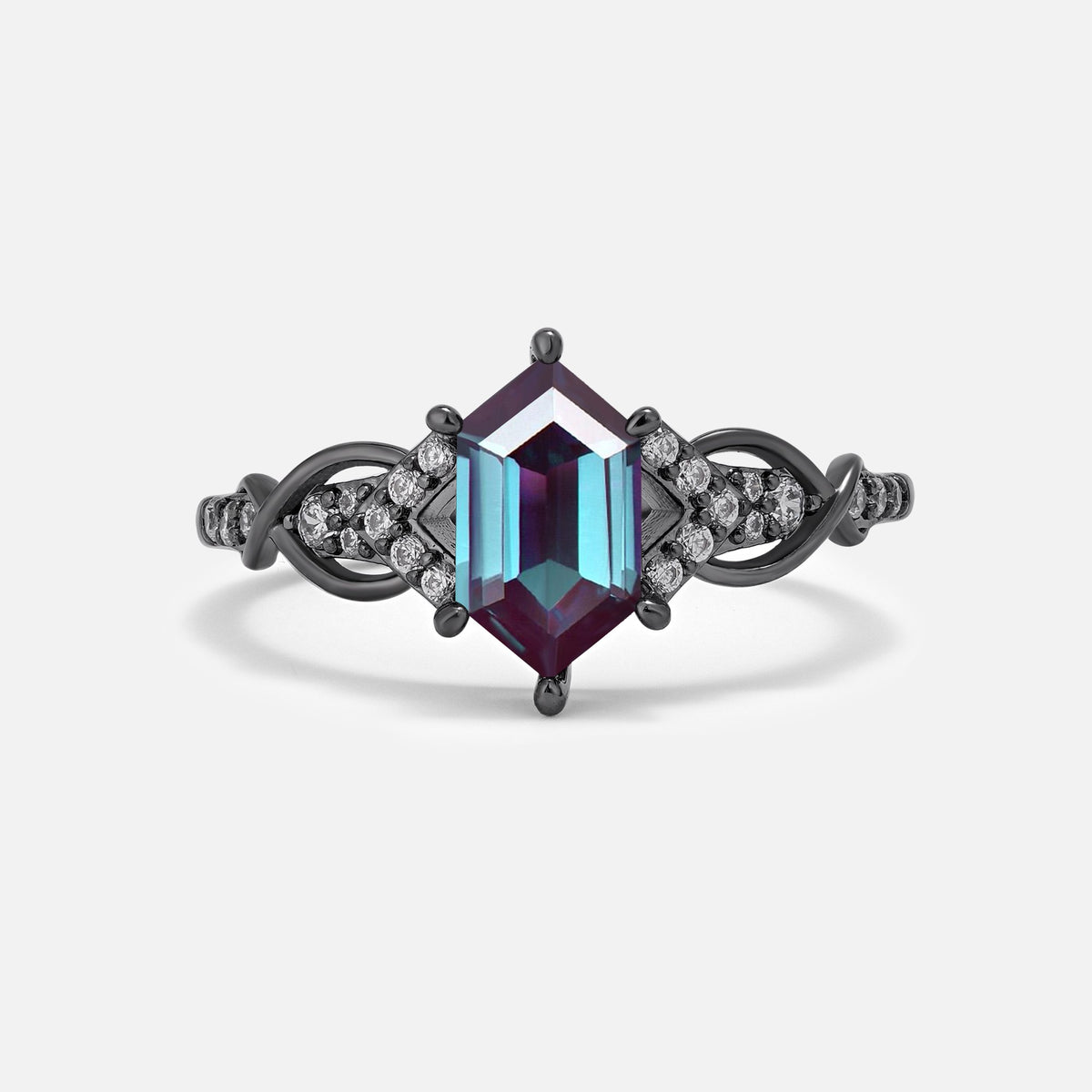 Halloween Hexagon Alexandrite Vine Engagement Ring