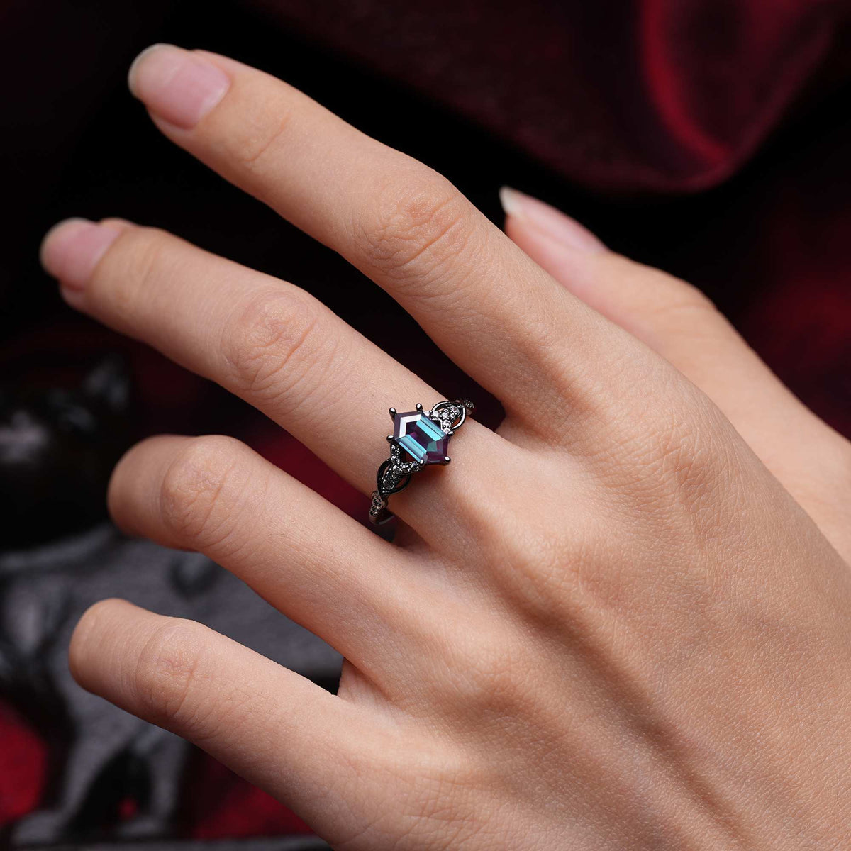 Halloween Hexagon Alexandrite Vine Engagement Ring