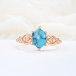 Exquisite Hexagonal Cut Twisted Band Turquoise Engagement Ring - Additional view