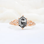 Exquisite Hexagonal Cut Twisted Band Black Rutilated Quartz Engagement Ring - Additional view