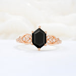 Exquisite Hexagonal Cut Twisted Band Black Onyx Engagement Ring - Additional view
