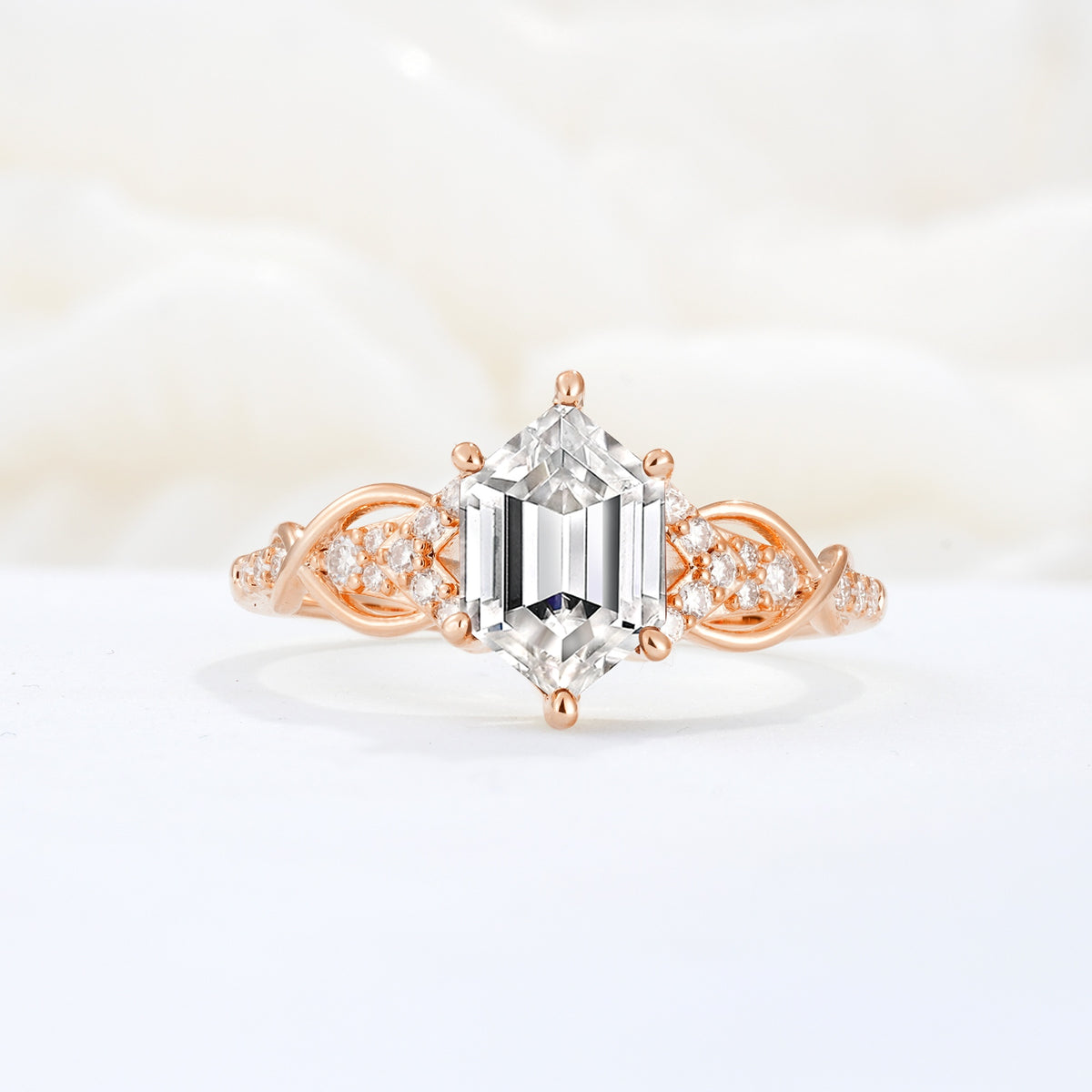 Exquisite Hexagonal Cut Twisted Band Lab Diamond Engagement Ring - Additional view