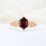Exquisite Hexagonal Cut Twisted Band Garnet Engagement Ring - Additional view