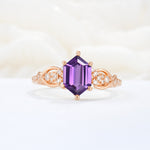 Exquisite Hexagonal Cut Twisted Band Amethyst Engagement Ring - Additional view