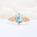 Exquisite Hexagonal Cut Twisted Band Aquamarine Engagement Ring - Additional view