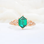 Exquisite Hexagonal Cut Twisted Band Emerald Engagement Ring - Additional view