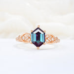 Exquisite Hexagonal Cut Twisted Band Alexandrite Engagement Ring - Additional view