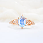 Exquisite Hexagonal Cut Twisted Band Moonstone Engagement Ring - Additional view