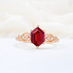 Exquisite Hexagonal Cut Twisted Band Ruby Engagement Ring - Additional view