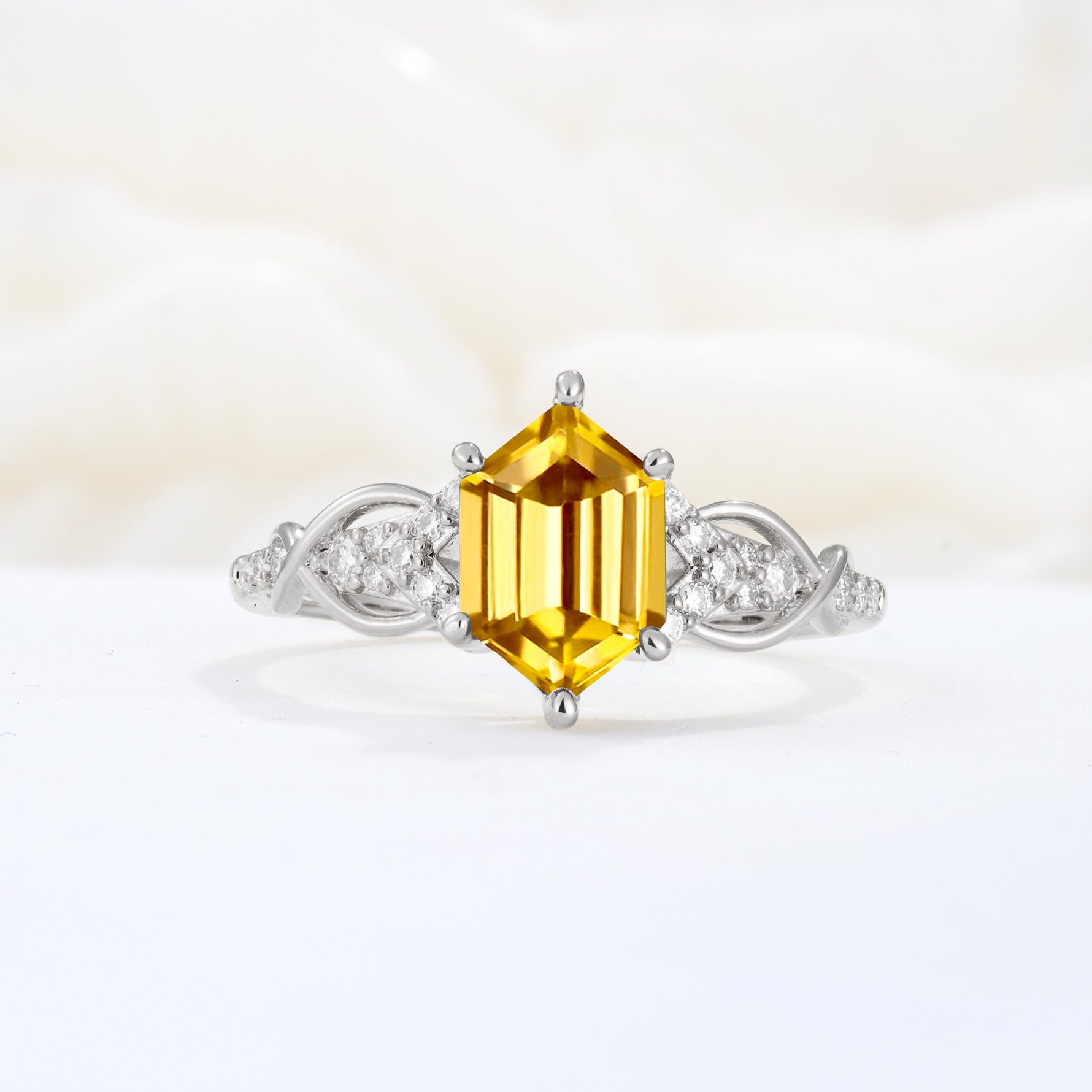 Exquisite Hexagonal Cut Twisted Band Citrine Engagement Ring - Additional view
