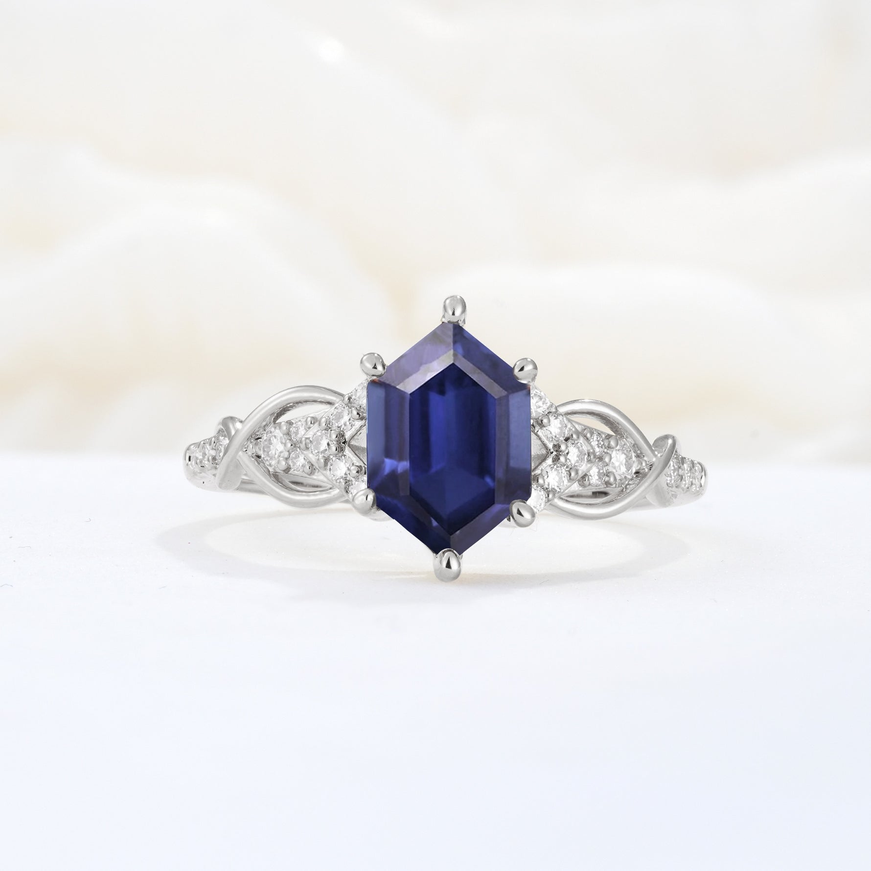 Exquisite Hexagonal Cut Twisted Band Tanzanite Engagement Ring - Additional view