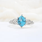 Exquisite Hexagonal Cut Twisted Band Turquoise Engagement Ring - Additional view